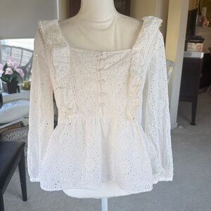 Madewell cream lace eyelet cotton baby doll top spring summer ruffle
